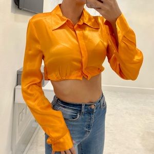 Zara satin shirt Orange XS cropped